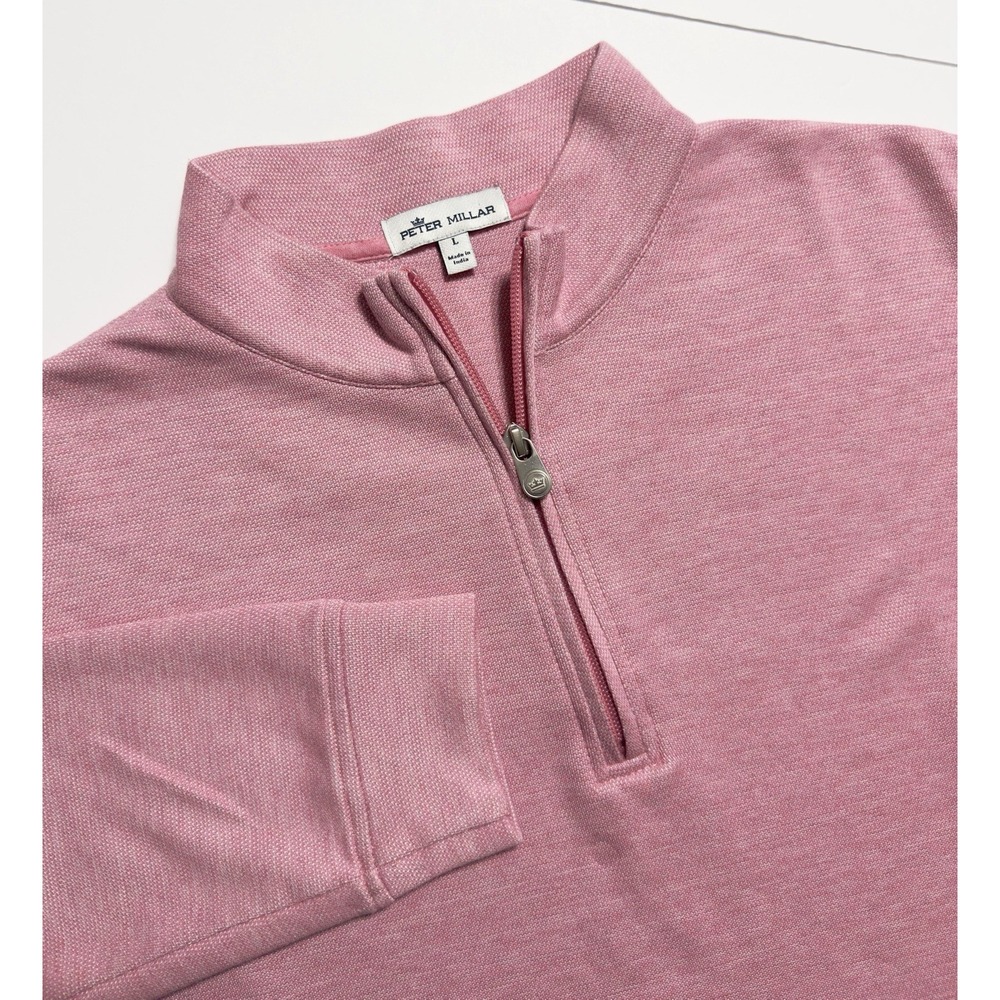 Peter Millar Men's Crown Comfort 1/4 Zip Pullover Sweater Pink Sz L Golf Luxury